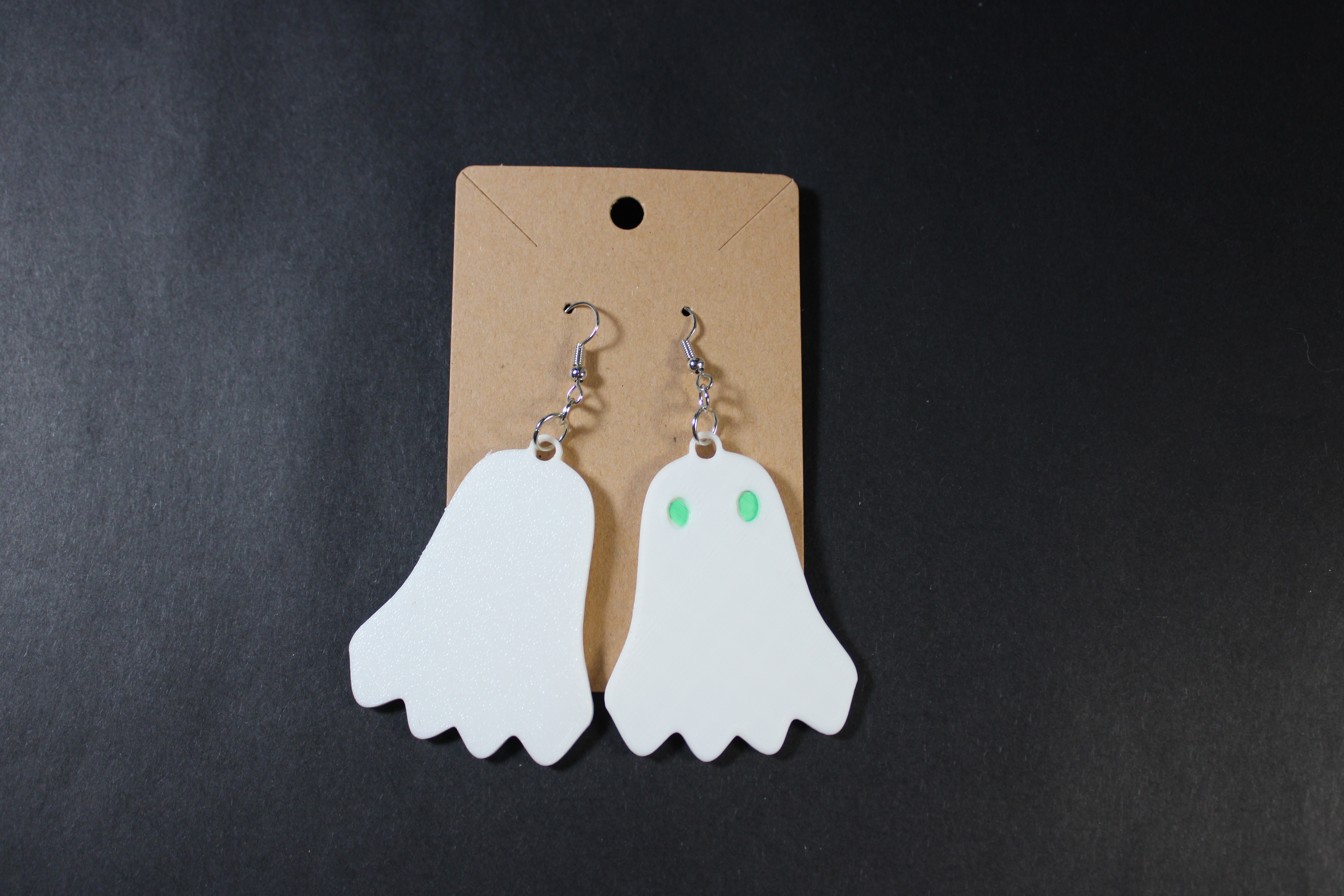 Ghost 3D Printed Earrings - Green Eyes
