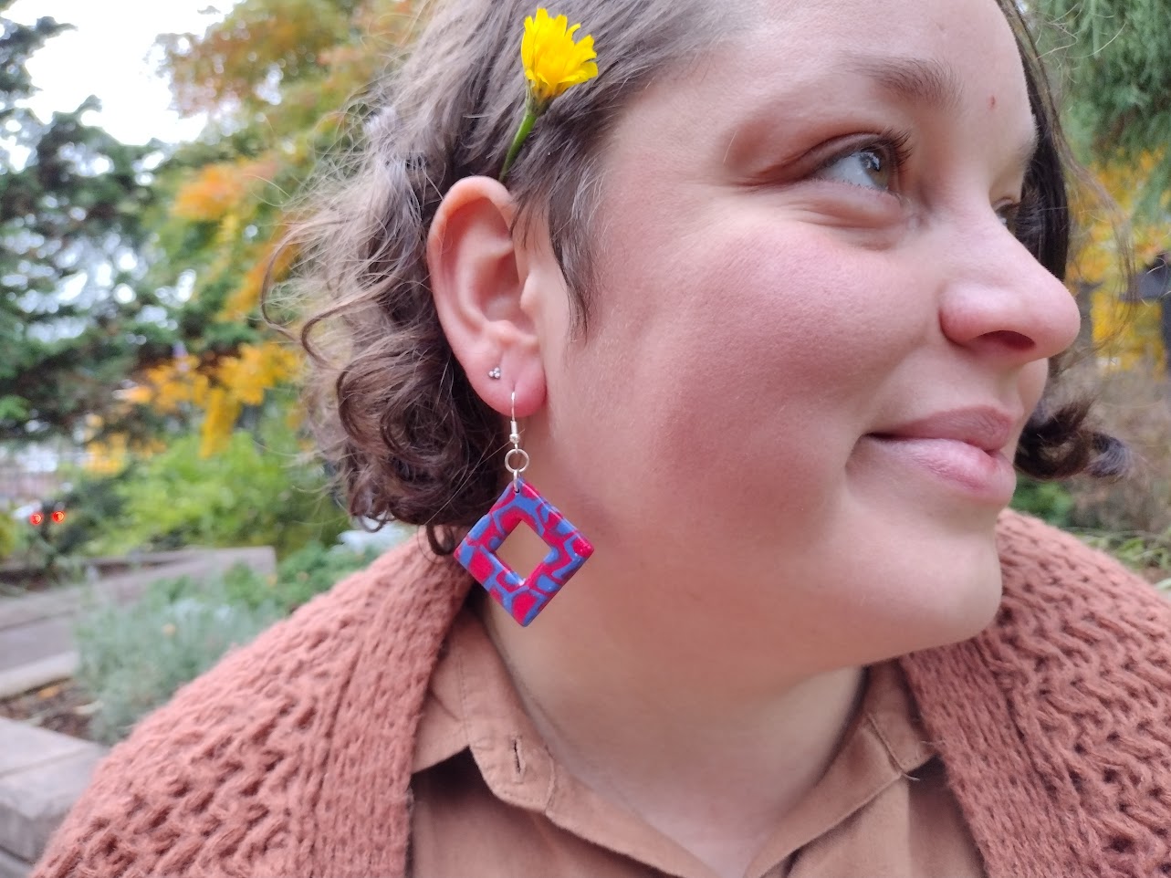 Woman wearing Bisexual Inspired Drop Earrings - Basic Square