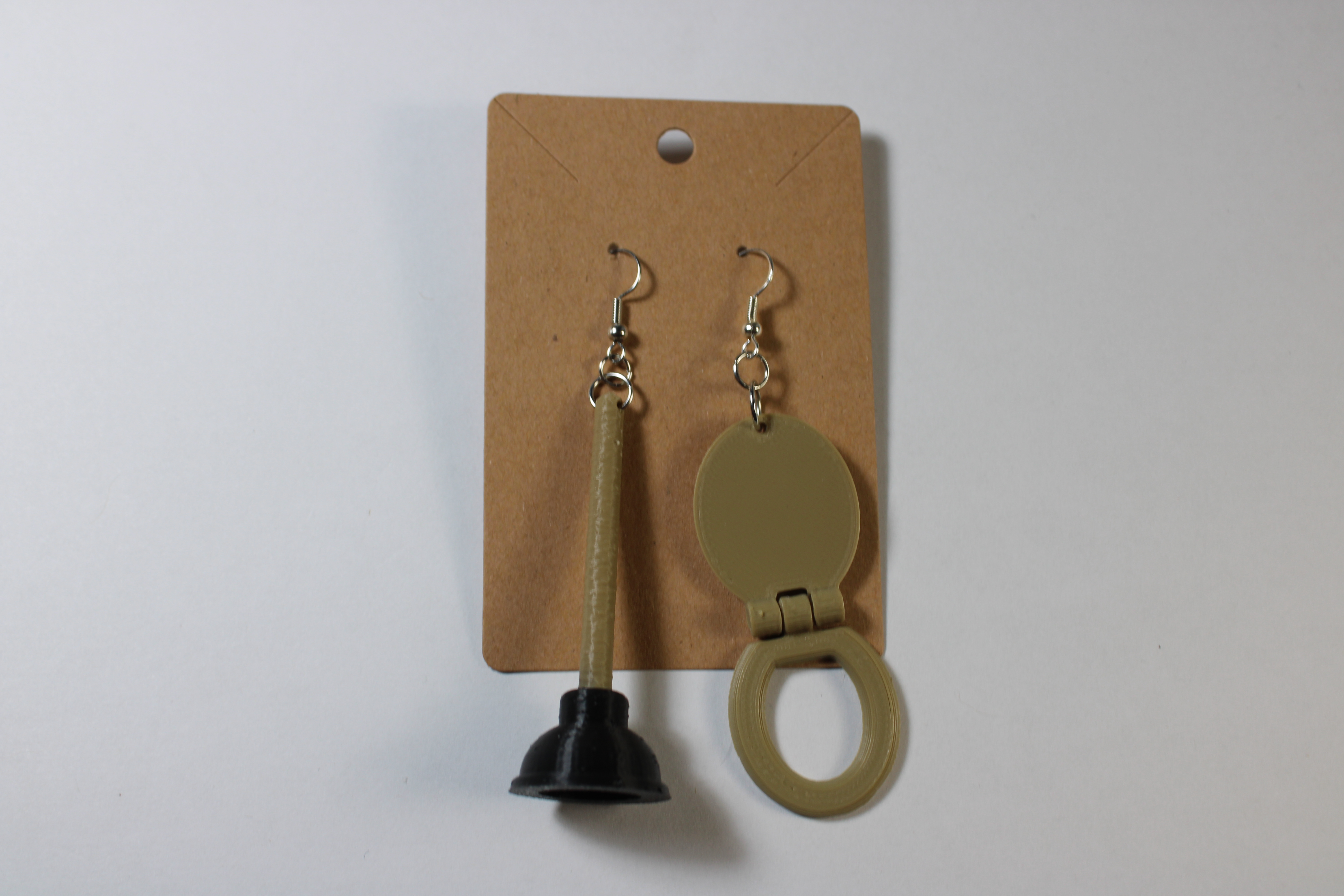 Wood Toilet Seat and Plunger Earrings