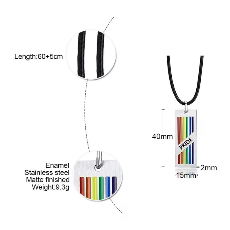  Rainbow Pride Rectangle Pendant with Rope Chain with measurment