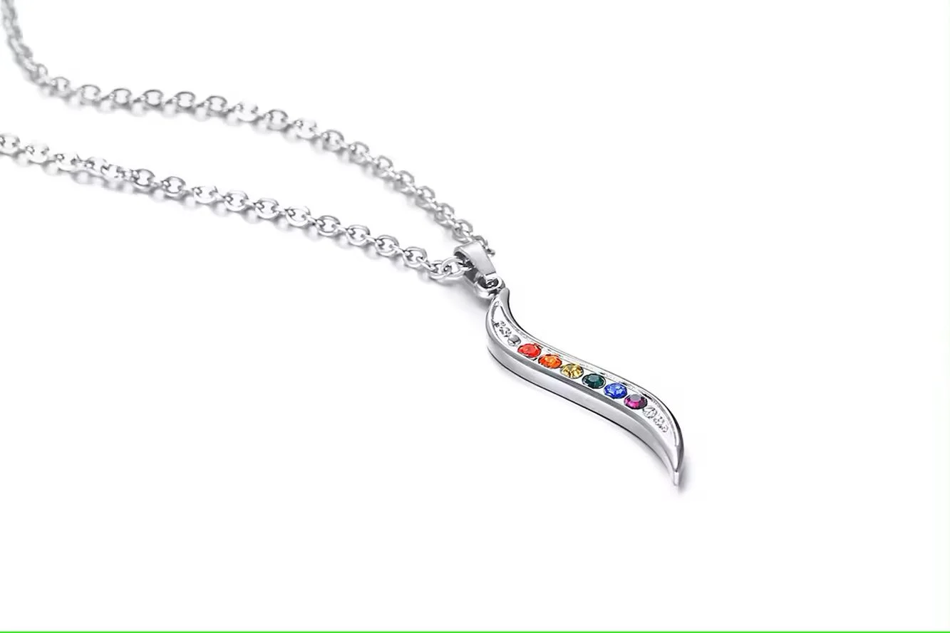 S Pendant with Rainbow Rhinestones
