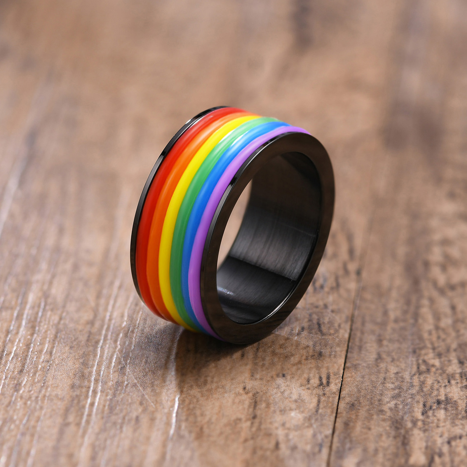 Rubber Wrap Rainbow Pride Ring - Black