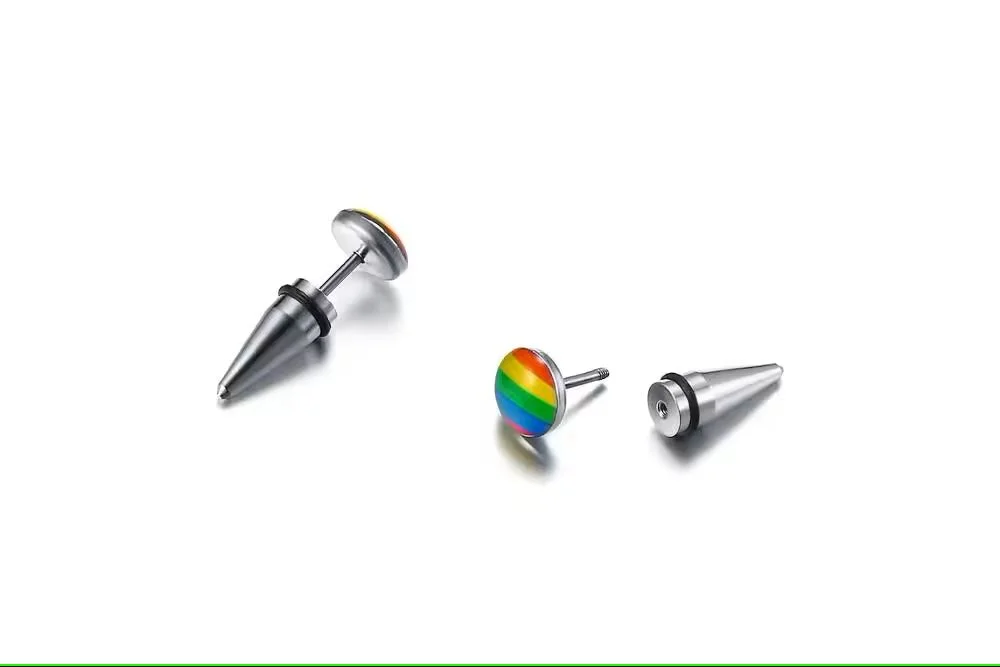 Titanium Steel Rainbow Stud Earrings, Screw Back