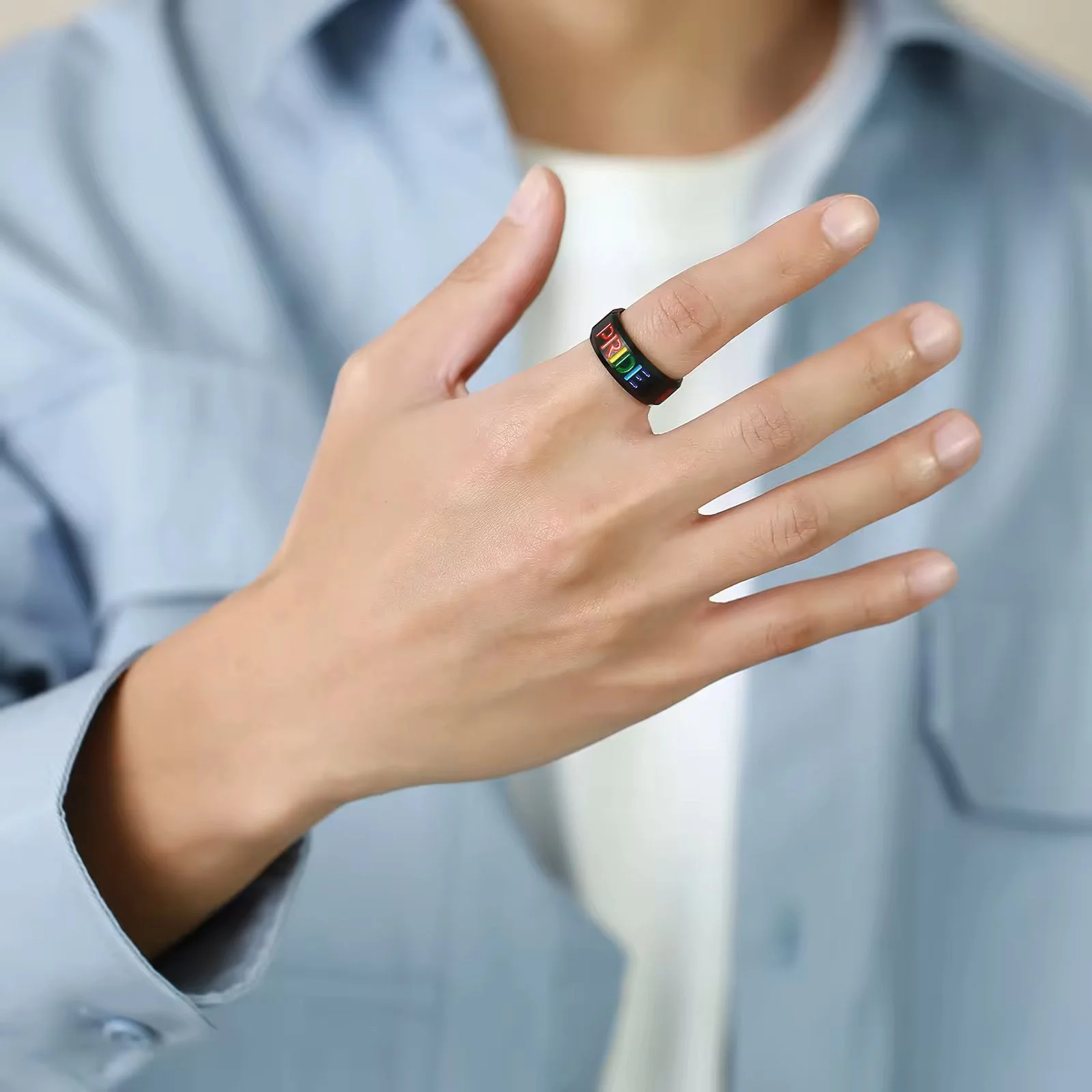 Black on Steel "Pride" Ring on hand