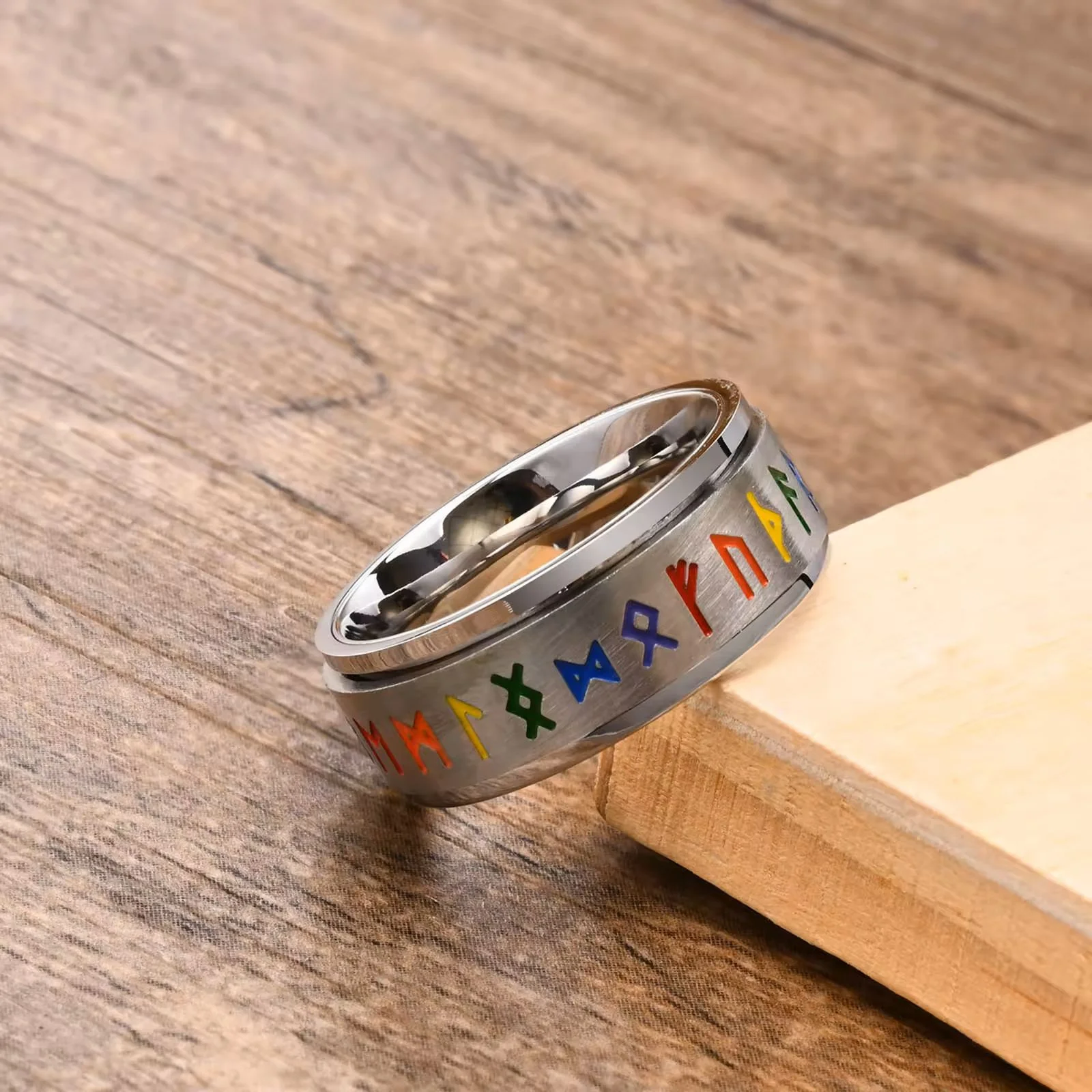 Norse Rune Pride Ring on table