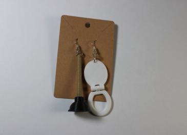 White Toilet Seat with Plunger Earrings