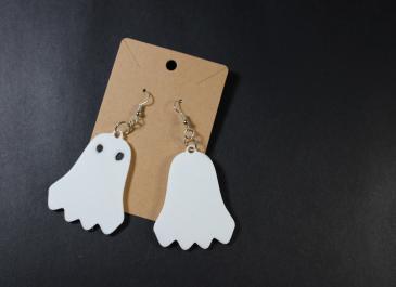 Ghost 3D Printed Earrings - Black Eyes