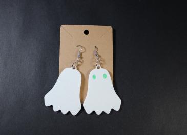 Ghost 3D Printed Earrings - Green Eyes
