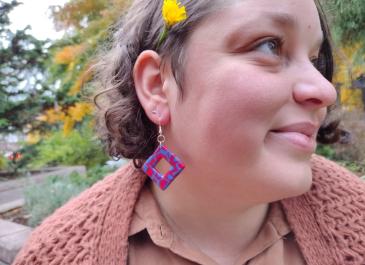Woman wearing Bisexual Inspired Drop Earrings - Basic Square