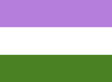 Genderqueer Pride Flag: Three equal horizontal stripes: Purple, white, green