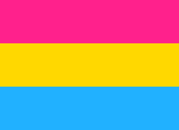 Pansexual Pride Flag: three equal stripes. magenta, yellow, cyan