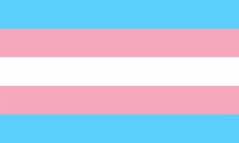 Trans Pride Flag: 5 equal sized horizontal stripes baby blue, pink, white, pink, baby blue
