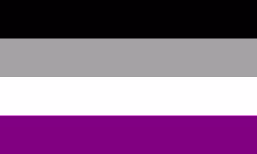 Asexual Pride Flag: four horizontal stripes, black, grey, white, purple