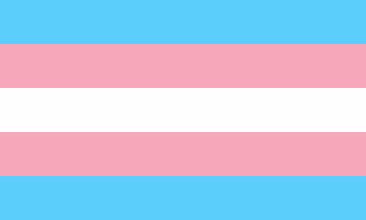 Trans Pride Flag: 5 equal sized horizontal stripes baby blue, pink, white, pink, baby blue